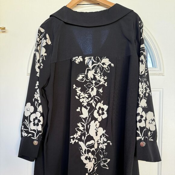 ZARA Womens Black Long Sleeve Minidress/Shirt w White Floral Details, Size:XL - Picture 6 of 9
